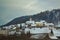 Slovenian village on cloudy winter day seen from European route E61