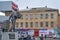 Sloviansk, Ukraine - February 12 2021: Monument dedicated to first businessmen of the 90th near the main enter to