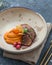 Slow braised lamb with sweet potato puree, restaurant dish, copy space