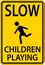 Slow Children Playing Sign On White Background