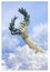 The slow construction of success and fame - Laurel wreath hand held by a bronze statue - concept image in jigsaw puzzle shape