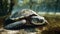 A slow, cute turtle crawls underwater in the tropical forest generated by AI