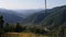 Slow descent on the old cable car. Panoramic view of the nearby hills. Travel to Russia in summer