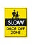 Slow down drop off zone warning yellow banner traffic sign at the school, isolated on white background, clipping path