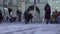 Slow-mo of people walking in old town square, tourists viewing sights, city life