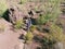 Slow Motion Aerial Shot of Walkers in Southwestern Desert