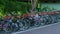 Slow Motion Of Bicycle Parked Against Wall Outside Hotel - South Male Atoll, Maldives