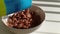 Slow motion of cocoa milk and chocolate cornflakes