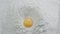 Slow motion of falling eggs into flour stock. Footage food. Egg dropping into flour, slow motion. Yolk Falls Into the