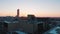 Slow-motion footage of the rooftop of buildings in Wroclaw, Poland - Sunset