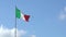 Slow motion of Italian flag waving in wind on flagpole with a seagull flight