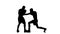 Slow motion knockout boxer. Silhouette