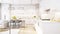 Slow motion modern kitchen interior, white furniture light architecture design. AI generated.