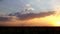 Slow-motion of Paraglider flying against sky over sunflower field at sunset