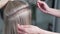 Slow-motion shooting of a long blond hair of a young girl, backside view