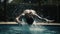 A slow-motion shot of a person diving into a pool created with Generative AI
