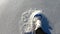 Slow motion snowshoeing in the fresh snow. Mountain paths. POV, hiker point of view. Close up to the snowshoes. Fresh snow