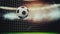 Slow motion of a soccer ball flying into the net. 3D animation closeup sports concept. 3d rendering