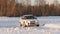 SLOW MOTION: Sport car turns on a winter ice road