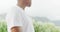 Slow motion video of african american man wearing white t-shirt with copy space