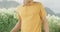 Slow motion video of african american man wearing yellow polo shirt with copy space