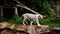 Slow-motion of white bengal tiger walking in forest