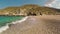 Slow motion of Zorkos Beach in Andros island in Greece. A beautiful touristic destination.