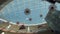 Slow panorama. Glass dome, shopping center bottom view