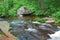 Slow shutter speed image of stream rushing through a rocky creek bed