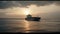 The slow and steady movements of a massive cargo ship slowly cruising through calm waters created with Generative AI