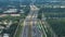 Slow traffic at industrial roadworks in Sarasota, Florida. Wide American highway under construction. Development of