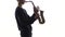 Slow tunes on saxophone in the performance of young musician