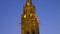 Slow zoom in to a close up shot of the main tower of Matthias Church, Fisherman`s Bastion, Budapest, Hungary at twilight