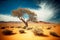 slowly fading sprawling lone tree struggling with desert conditions