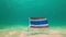 Slowmotion shot of the flag of Thailand underwater in a clear blue water. Flag surrounded with tropical fishes. Travel