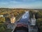 Sluice on the chanel Moscow-Volga, aerial view, dubna, dvitrov