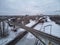 Sluice number 9 on the chanel Moscow-Volga, aerial view, moscow, winter aerial drone view