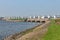 Sluices in Dutch Afsluitdijk for draining water of lake IJsselmeer