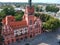 SLUPSK, POLAND - 16 AUGUST 2018 - Aerial view on Slupsk city center with historical Town Hall building.