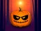 Sly evil pumpkin at sunset on Halloween