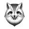 Sly fox smiles. black and white sketch for tattoo, poster, print or t-shirt. retro vintage hipster style. Liar, dodger