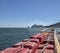 A smal life raft floating on the sea