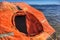 A smal life raft floating on the sea