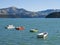 Smal oared boats on a lake in New Zealand
