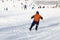 Small active child skiing on snow slope