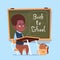 Small African American School Boy Sit At Desk Over Class Board Schoolboy Education Banner