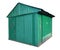 Small   aged green metal shed barn isolated