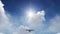 Small Airplane taking off with a sun and clouds background video