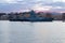 Small anti-submarine ship `Urengoy` on the evening Neva river