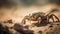 Small arthropod crawling on sand, selective focus generated by AI